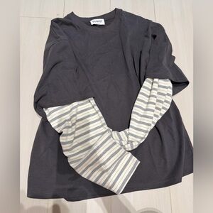 Abrand Dark Gray Kids Long Sleeve Tee with Stripes